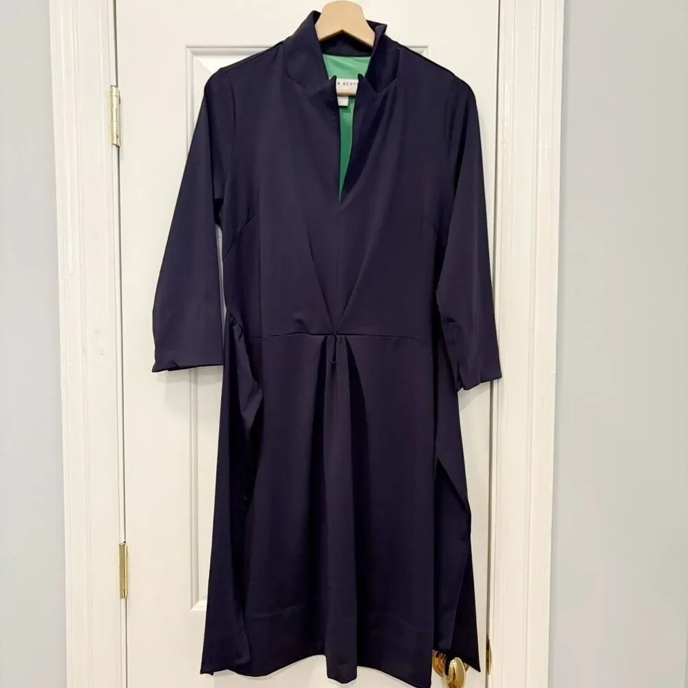 Gretchen Scott Navy Blue Tie Dress Stretch Size M Packable Travel - Picture 5 of 7